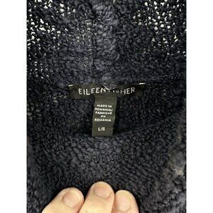 EILEEN FISHER SWEATER nubby wool blend mock neck blue LARGE chunky knit casual